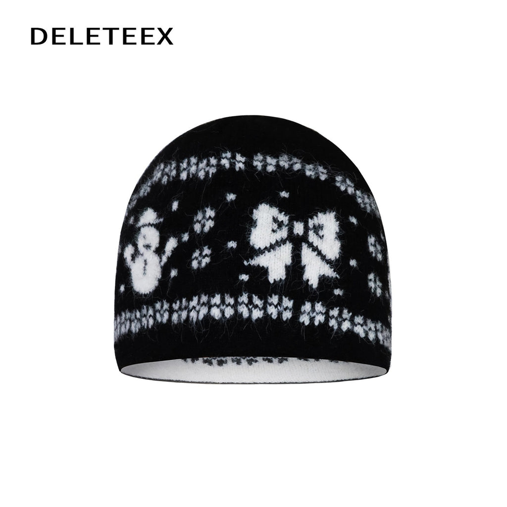 DeleteEx_Soft_Wool_Fashion_Bow_Accent_Round_Top_Black_Women_Classic_Beanies_MISSTT