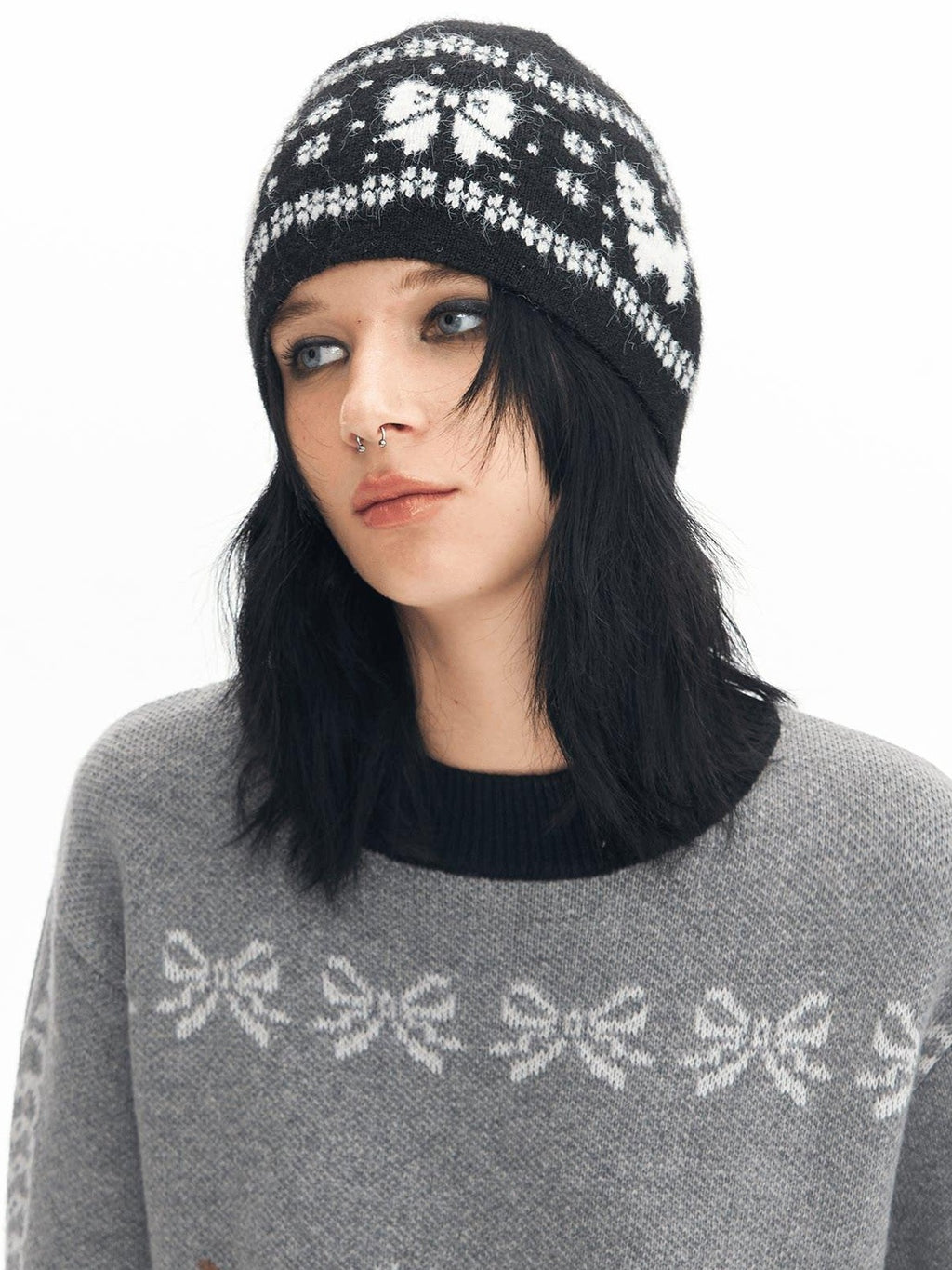DeleteEx Soft Wool Fashion Bow Accent Round Top Black Women Classic Beanies