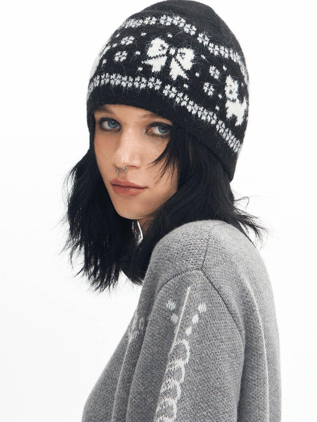 DeleteEx Soft Wool Fashion Bow Accent Round Top Black Women Classic Beanies