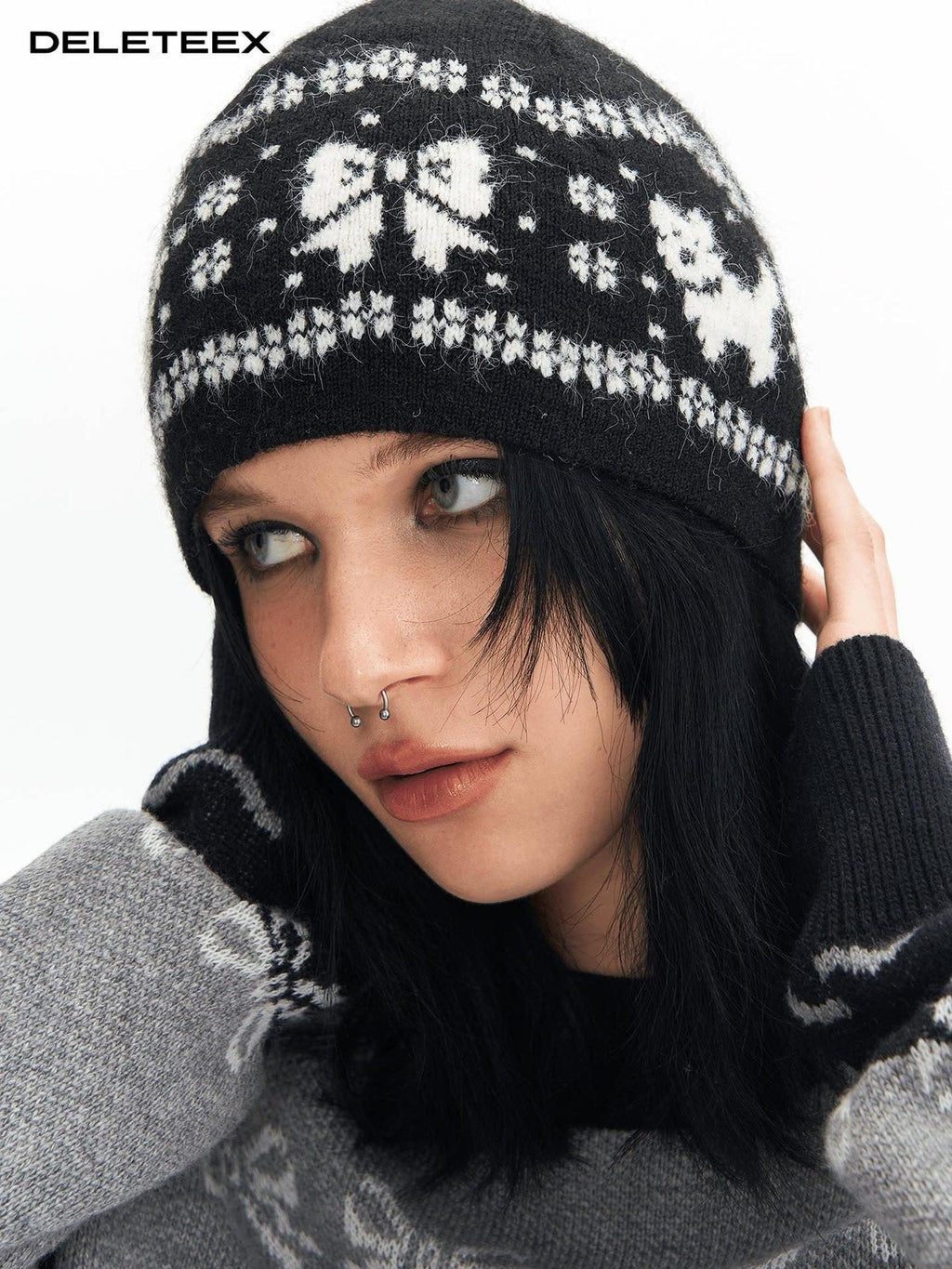 DeleteEx Soft Wool Fashion Bow Accent Round Top Black Women Classic Beanies