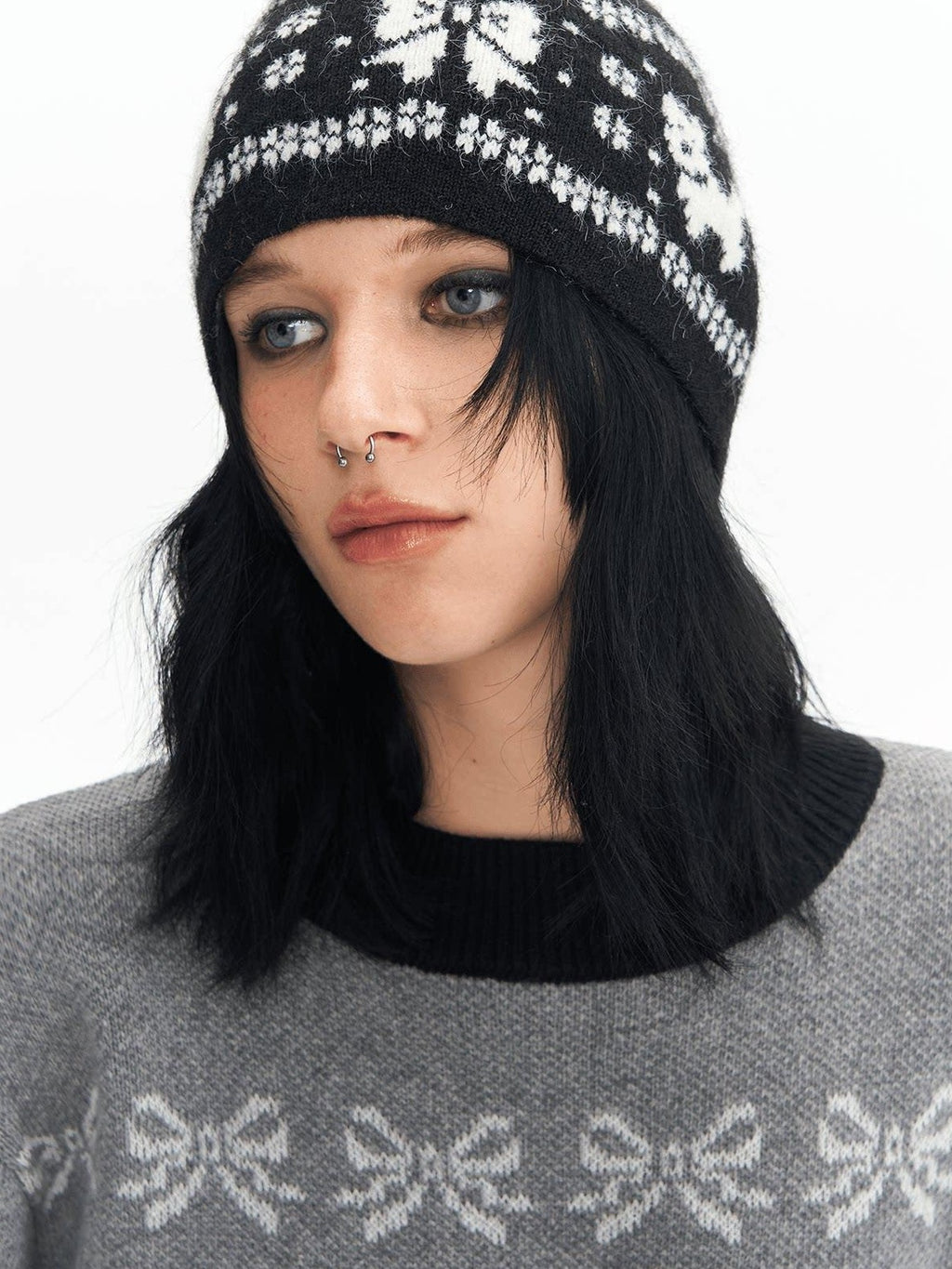 DeleteEx Soft Wool Fashion Bow Accent Round Top Black Women Classic Beanies