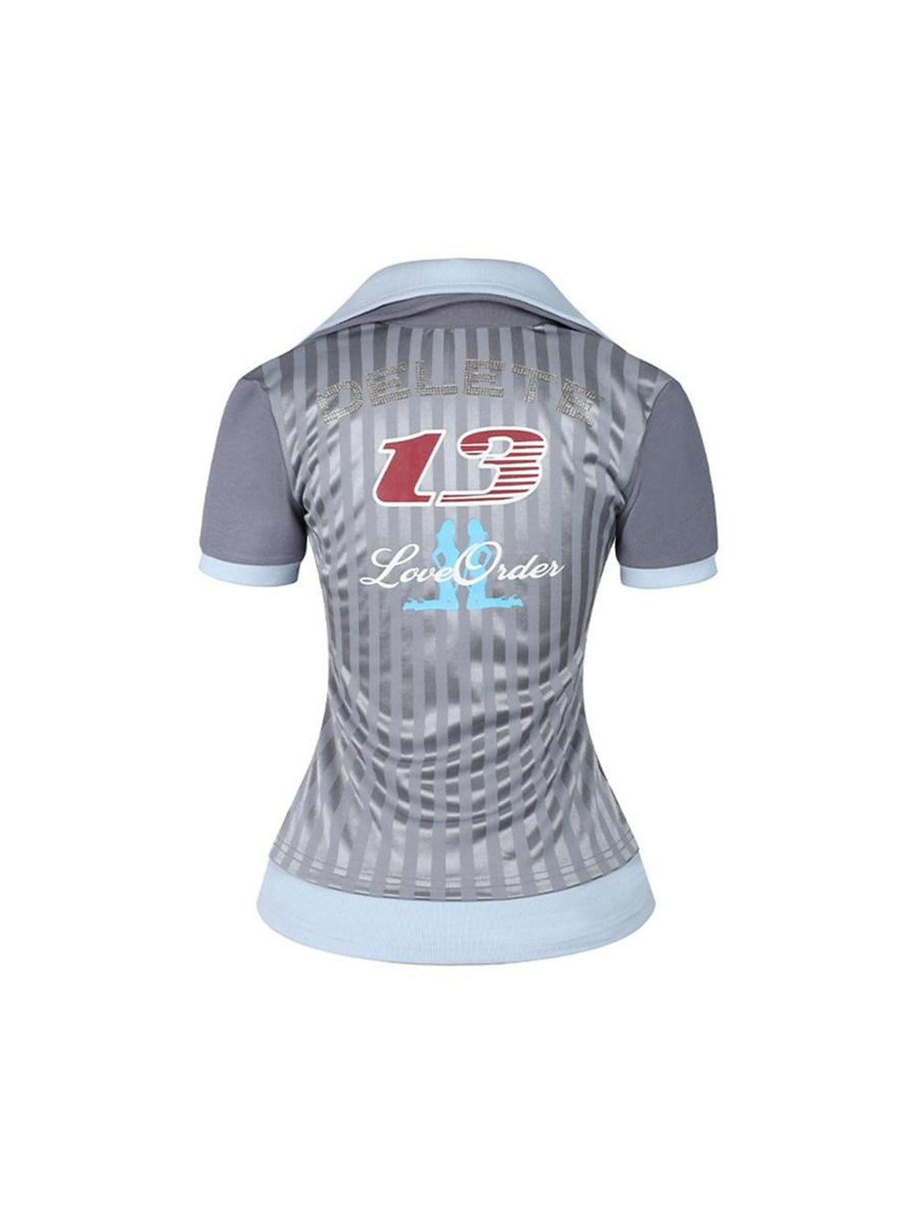 DeleteEx Stretch Slim Fit Creative Print Polo Collar Grey Navy Short Sleeve T-Shirts