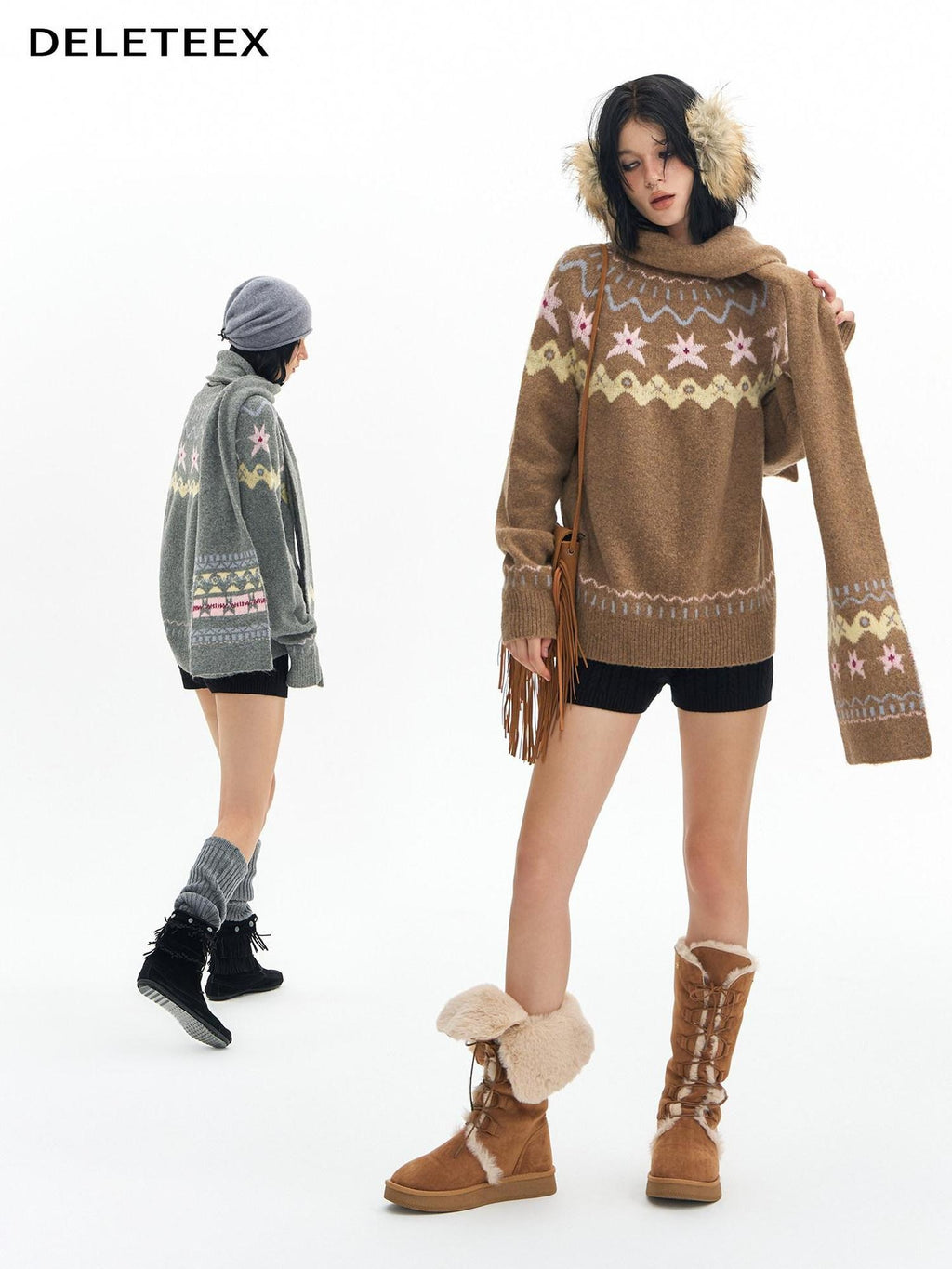 DeleteEx Warm Hooded Diamond Knit Pullover Loose Fit Office Women Acrylic Blend Sweaters