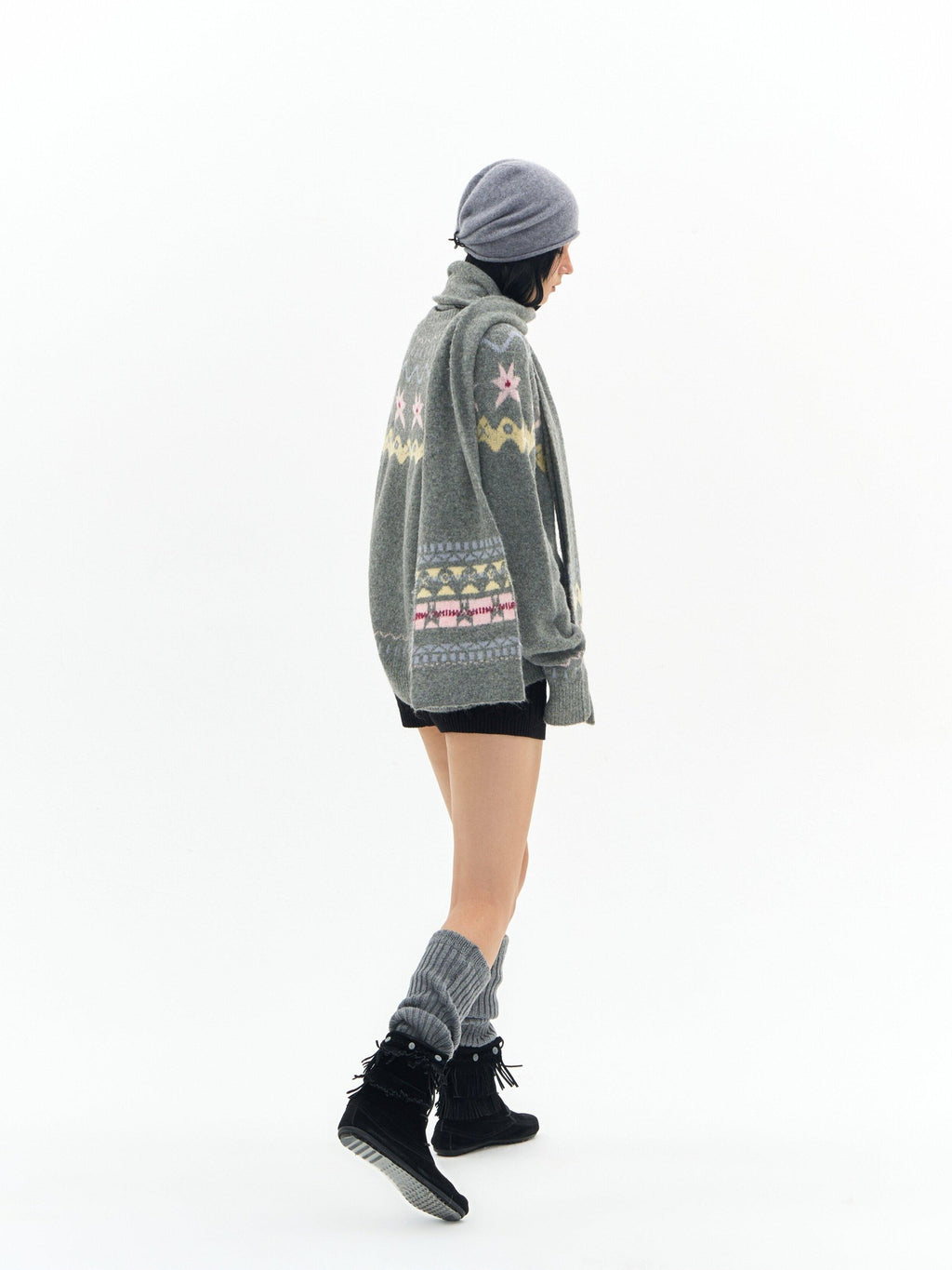 DeleteEx Warm Hooded Diamond Knit Pullover Loose Fit Office Women Acrylic Blend Sweaters