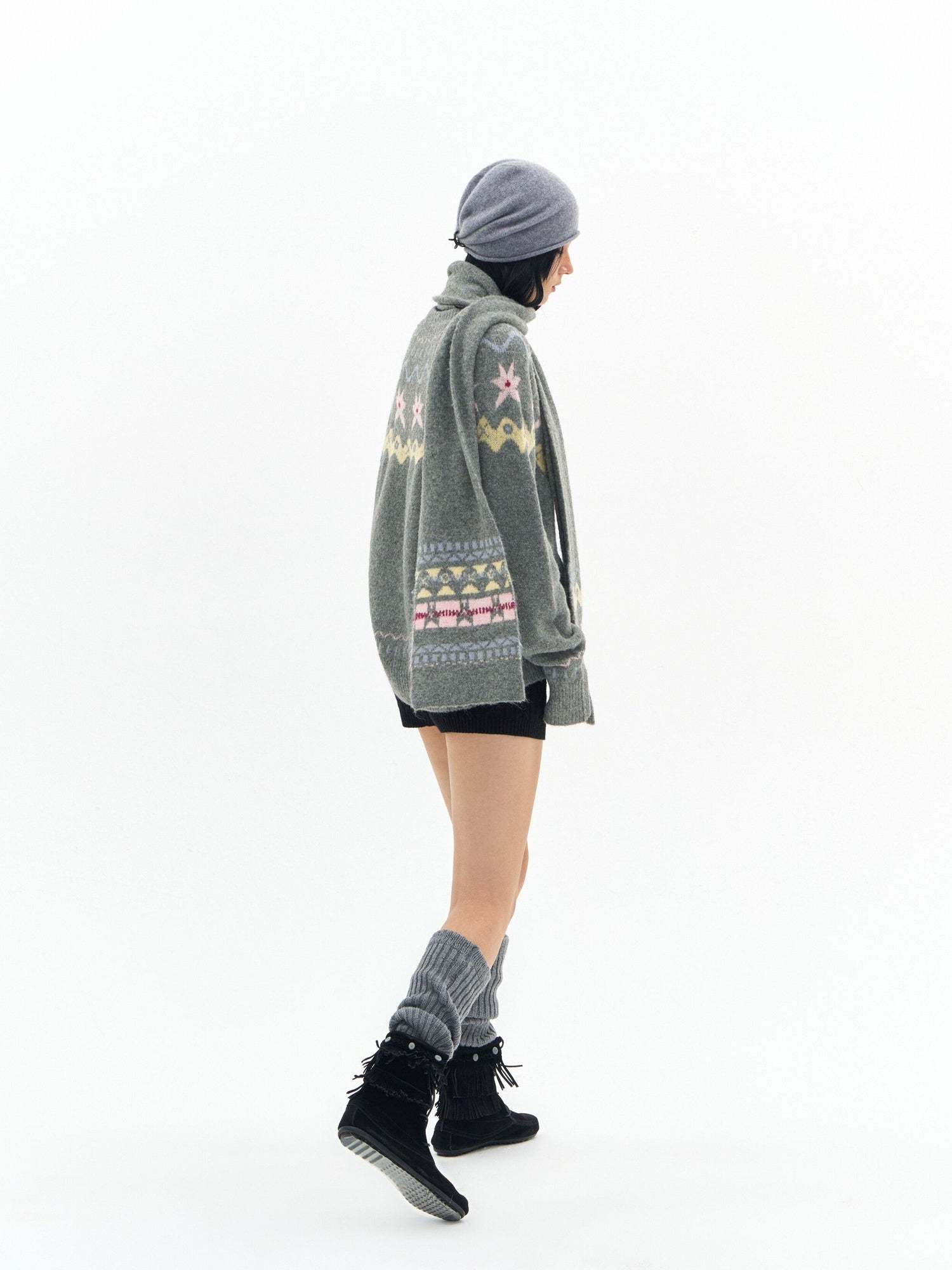 DeleteEx Warm Hooded Diamond Knit Pullover Loose Fit Office Women Acrylic Blend Sweaters
