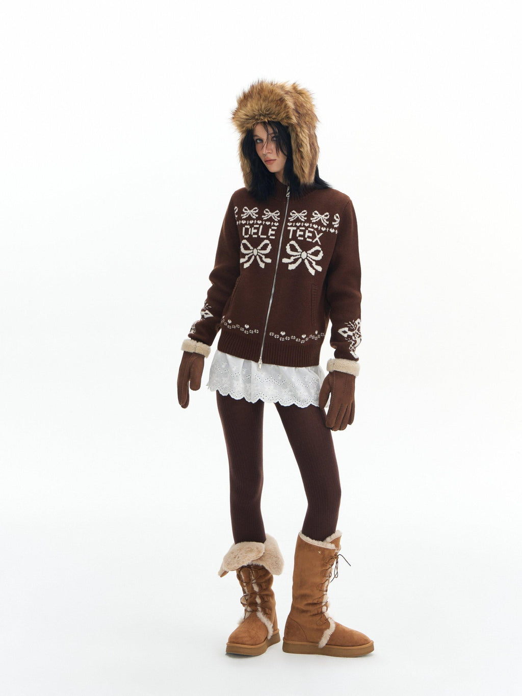 DeleteEx Warm Wool Blend Hooded Zip Up Loose Commuter Knit Bow Cardigans