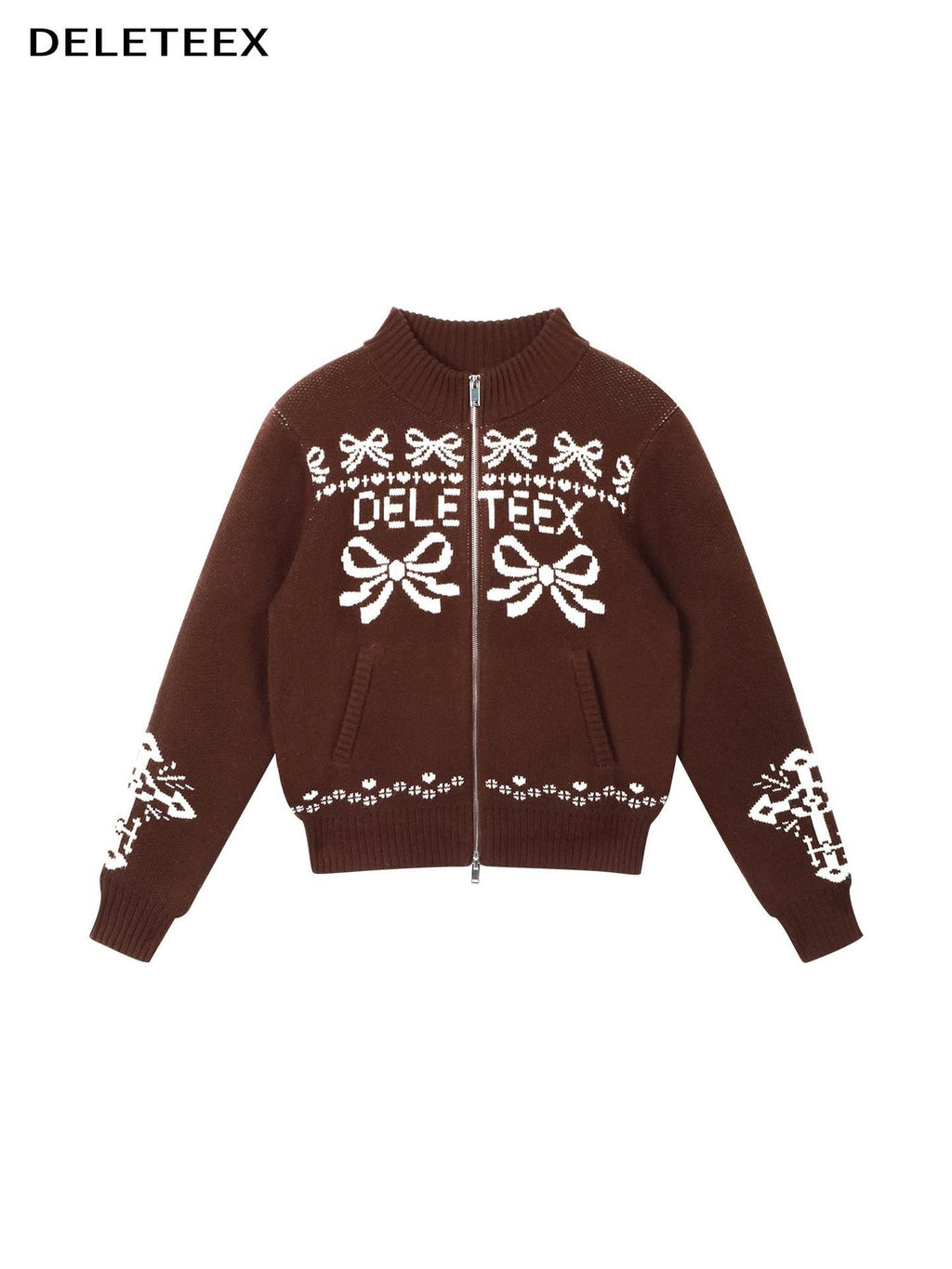 DeleteEx Warm Wool Blend Hooded Zip Up Loose Commuter Knit Bow Cardigans