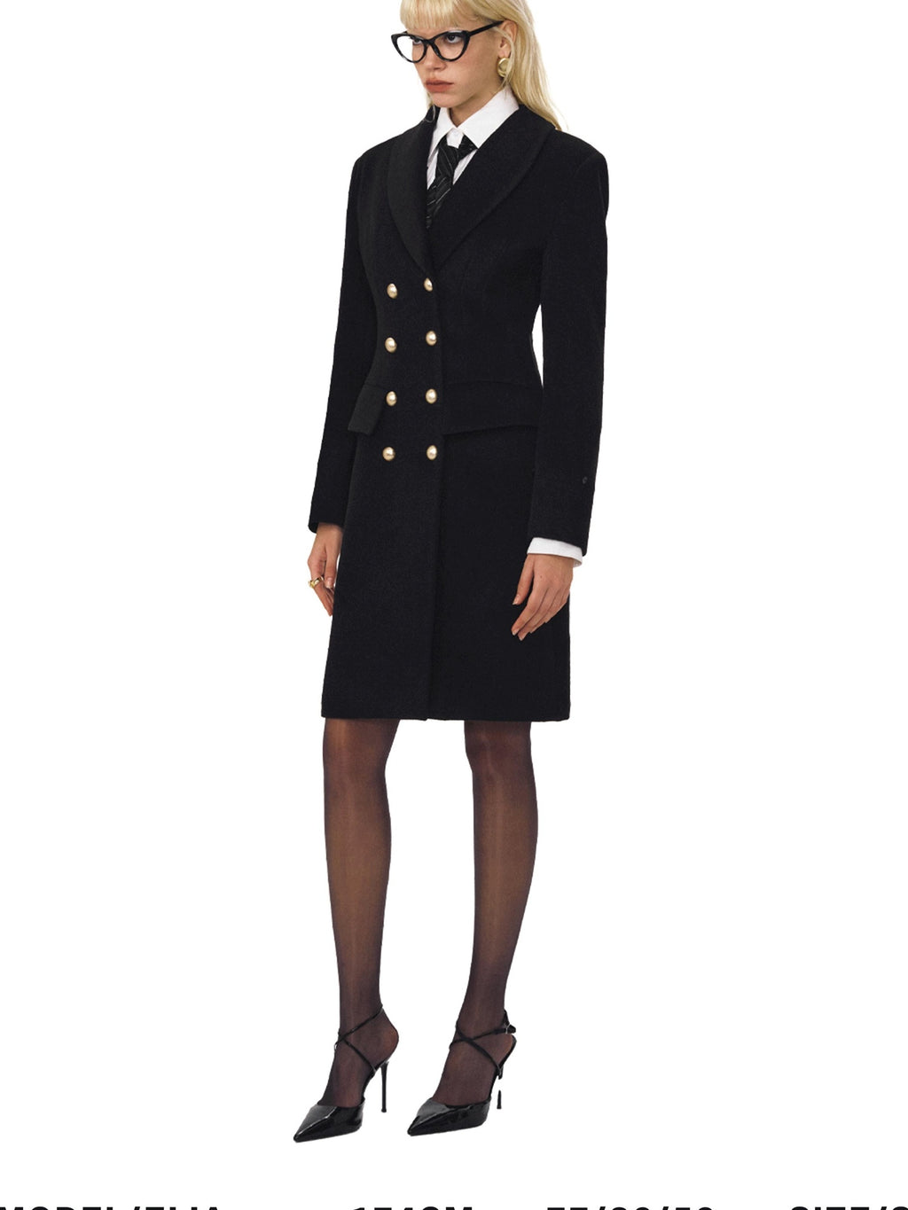 DeleteEx Warm Wool Blend Slim Double Breasted Commuter Coat For Women Black Wool Coats