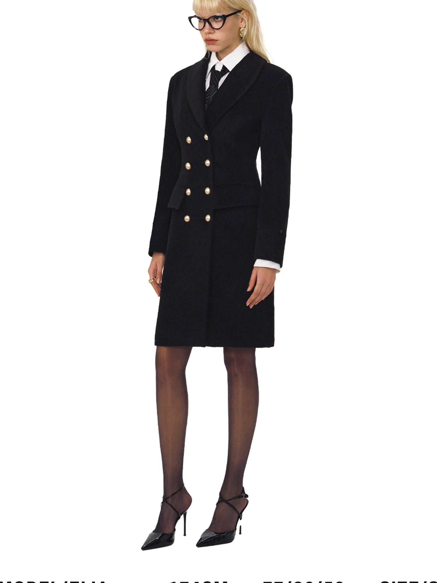 DeleteEx Warm Wool Blend Slim Double Breasted Commuter Coat For Women Black Wool Coats