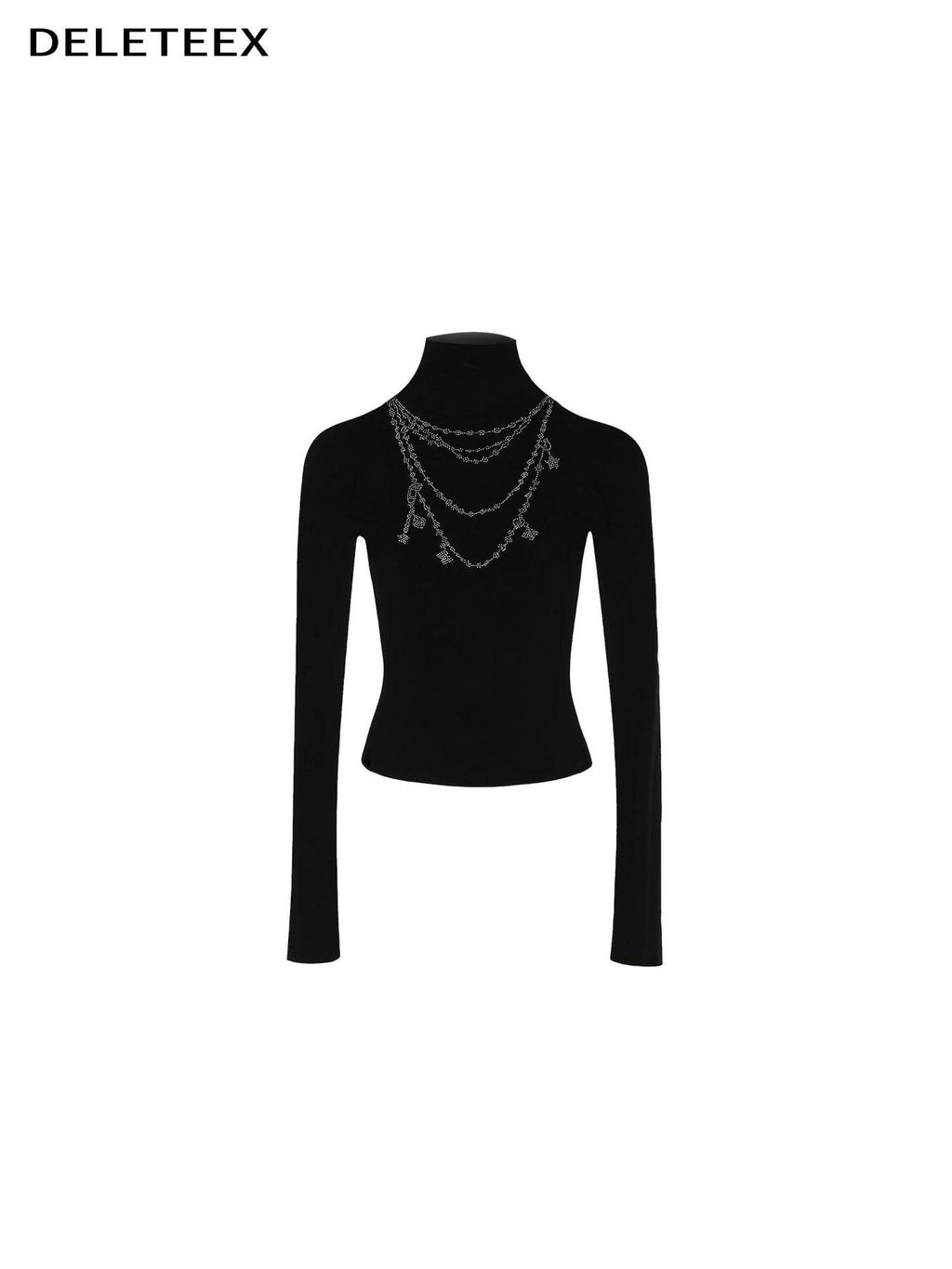 DeleteEx Wool Modal Vintage Slim Knit Rhinestone Women Black Long Sleeve T-Shirts
