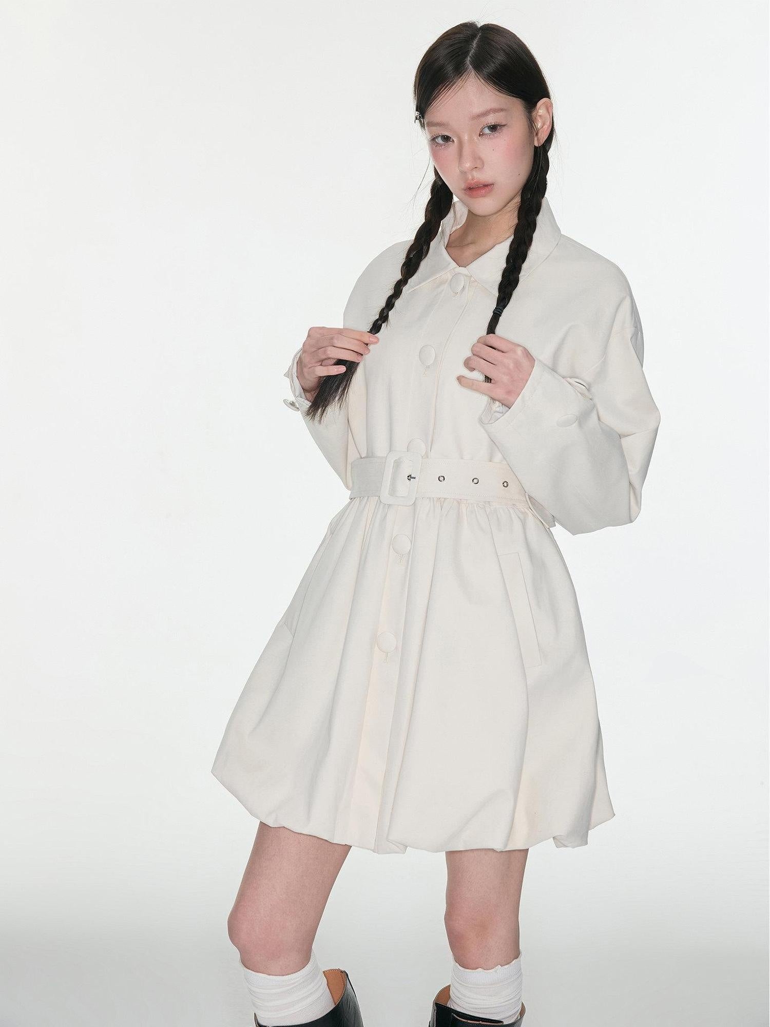 Luamoss 100% Cotton Korean Commuter Loose Polo Collar Women Mid Length Trench Coats