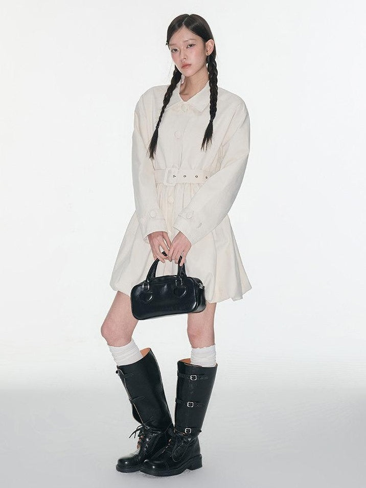 Luamoss 100% Cotton Korean Commuter Loose Polo Collar Women Mid Length Trench Coats