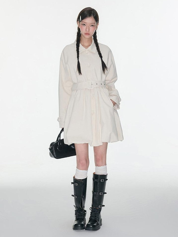 Luamoss 100% Cotton Korean Commuter Loose Polo Collar Women Mid Length Trench Coats