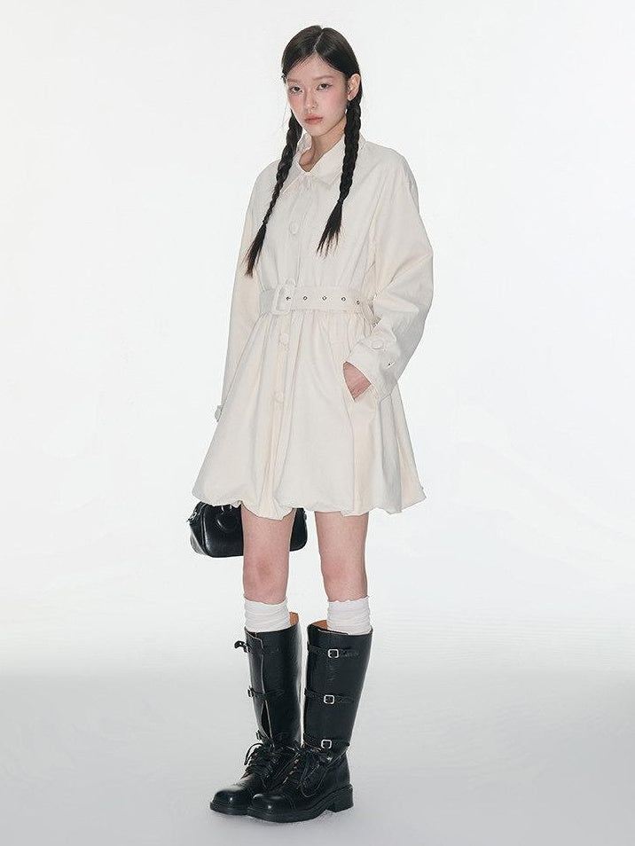 Luamoss 100% Cotton Korean Commuter Loose Polo Collar Women Mid Length Trench Coats