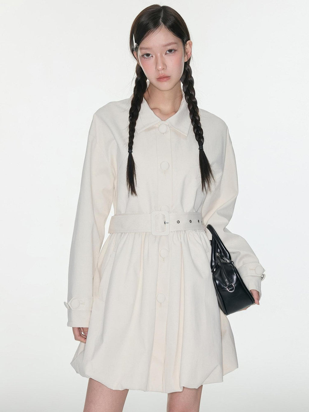 Luamoss 100% Cotton Korean Commuter Loose Polo Collar Women Mid Length Trench Coats