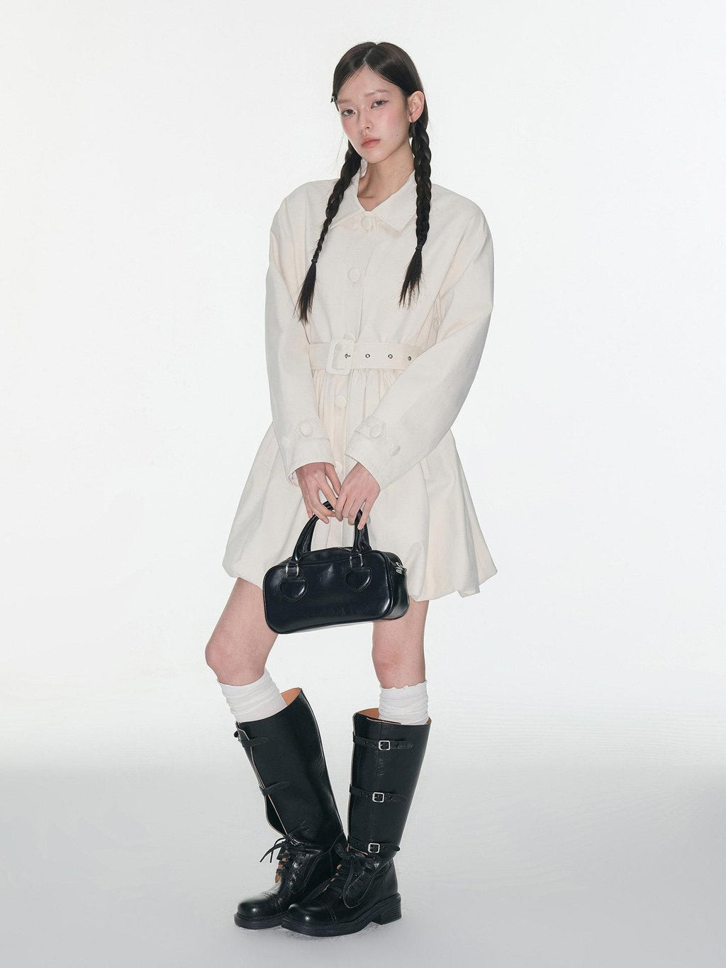 Luamoss 100% Cotton Korean Commuter Loose Polo Collar Women Mid Length Trench Coats