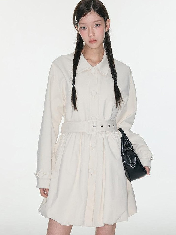 Luamoss 100% Cotton Korean Commuter Loose Polo Collar Women Mid Length Trench Coats