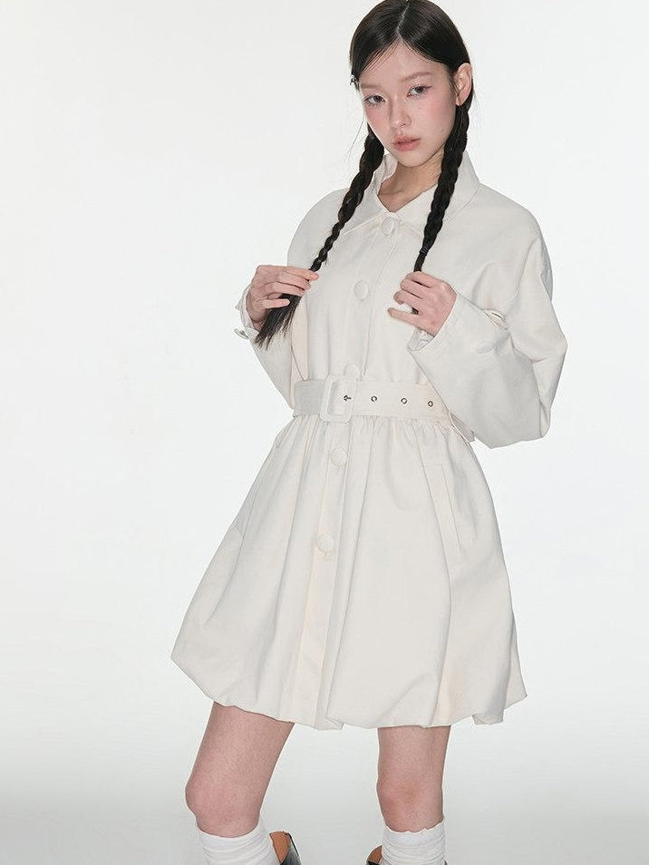 Luamoss 100% Cotton Korean Commuter Loose Polo Collar Women Mid Length Trench Coats