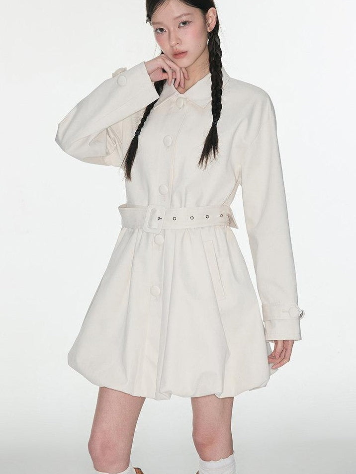 Luamoss 100% Cotton Korean Commuter Loose Polo Collar Women Mid Length Trench Coats