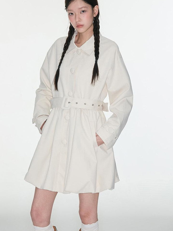 Luamoss 100% Cotton Korean Commuter Loose Polo Collar Women Mid Length Trench Coats