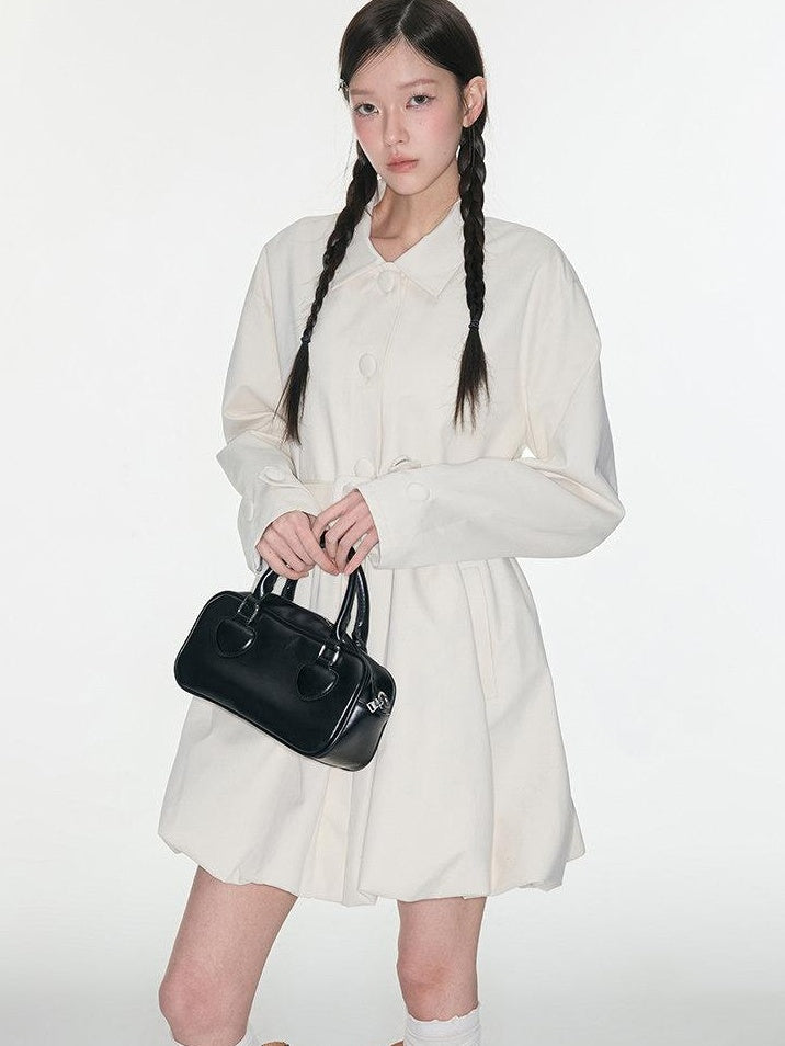 Luamoss 100% Cotton Korean Commuter Loose Polo Collar Women Mid Length Trench Coats