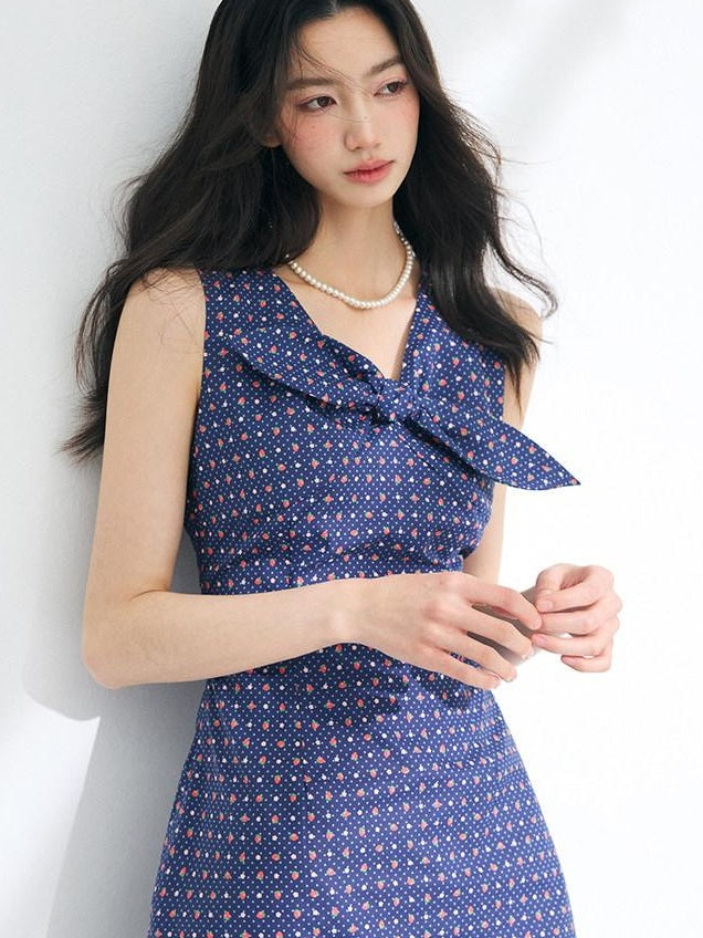 Luamoss 100% Cotton Polka Dot Sleeveless Cinched Waist U Neck Teal Mini Dresses