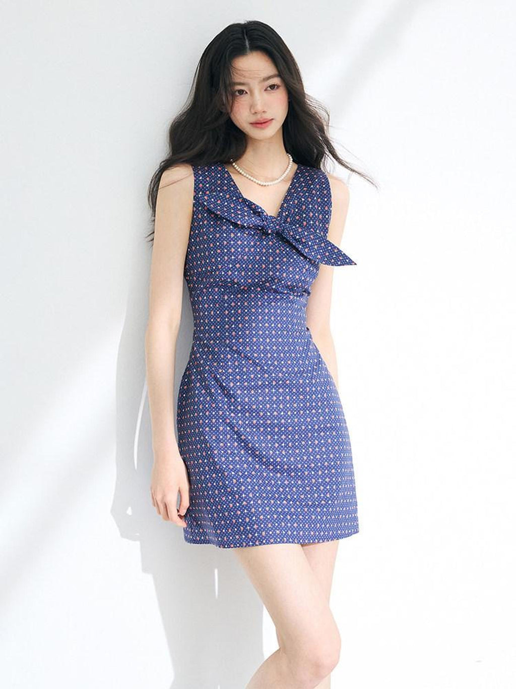 Luamoss 100% Cotton Polka Dot Sleeveless Cinched Waist U Neck Teal Mini Dresses