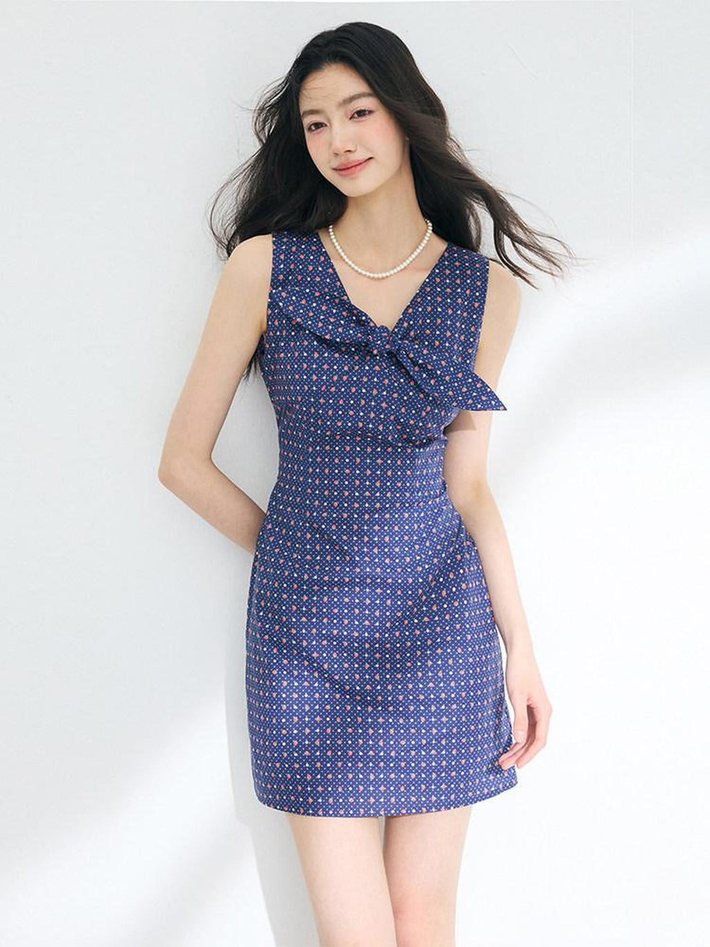 Luamoss 100% Cotton Polka Dot Sleeveless Cinched Waist U Neck Teal Mini Dresses