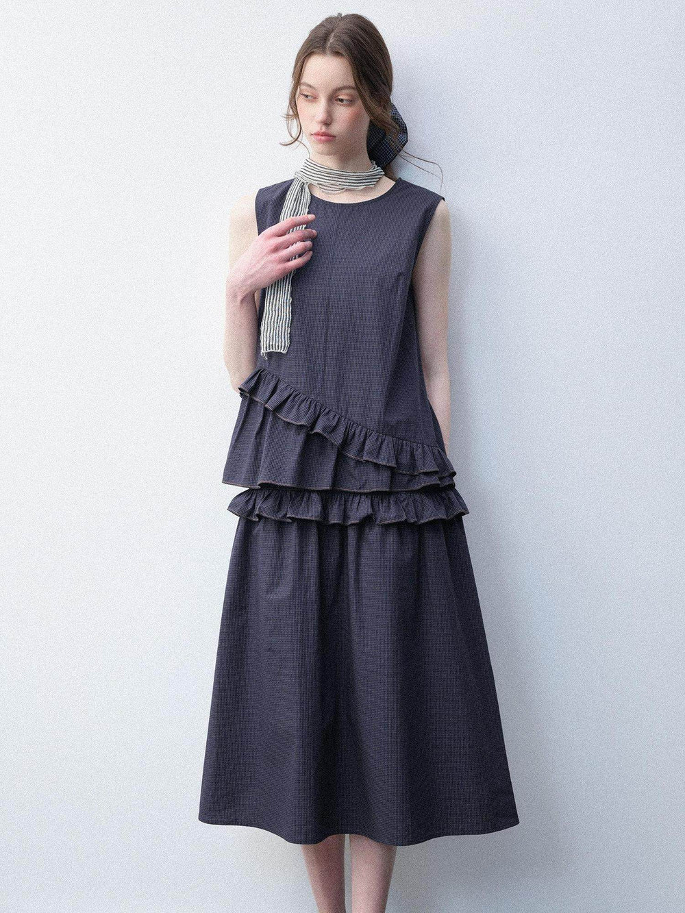 Luamoss 100 Percent Cotton Lace Sleeveless H Shift Loose Work Navy Midi Dresses