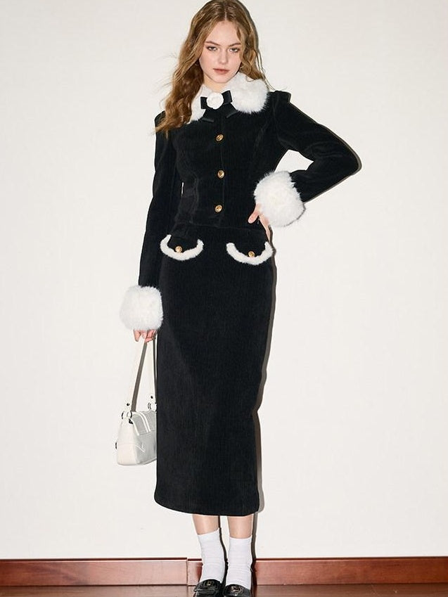 Luamoss Ages 18 To 25 Chic Black And White Tailored Mini Skirt Set Top & Skirt Sets