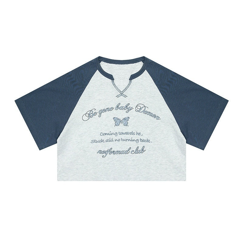 Luamoss_Animal_Print_V-neck_Fitted_Raglan_Tee_Blue_Gray_Basic_Crop_Tops_MISSTT
