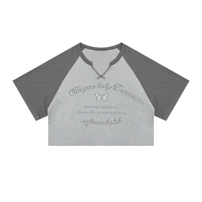Luamoss_Animal_Print_V-neck_Fitted_Raglan_Tee_Blue_Gray_Basic_Crop_Tops_MISSTT