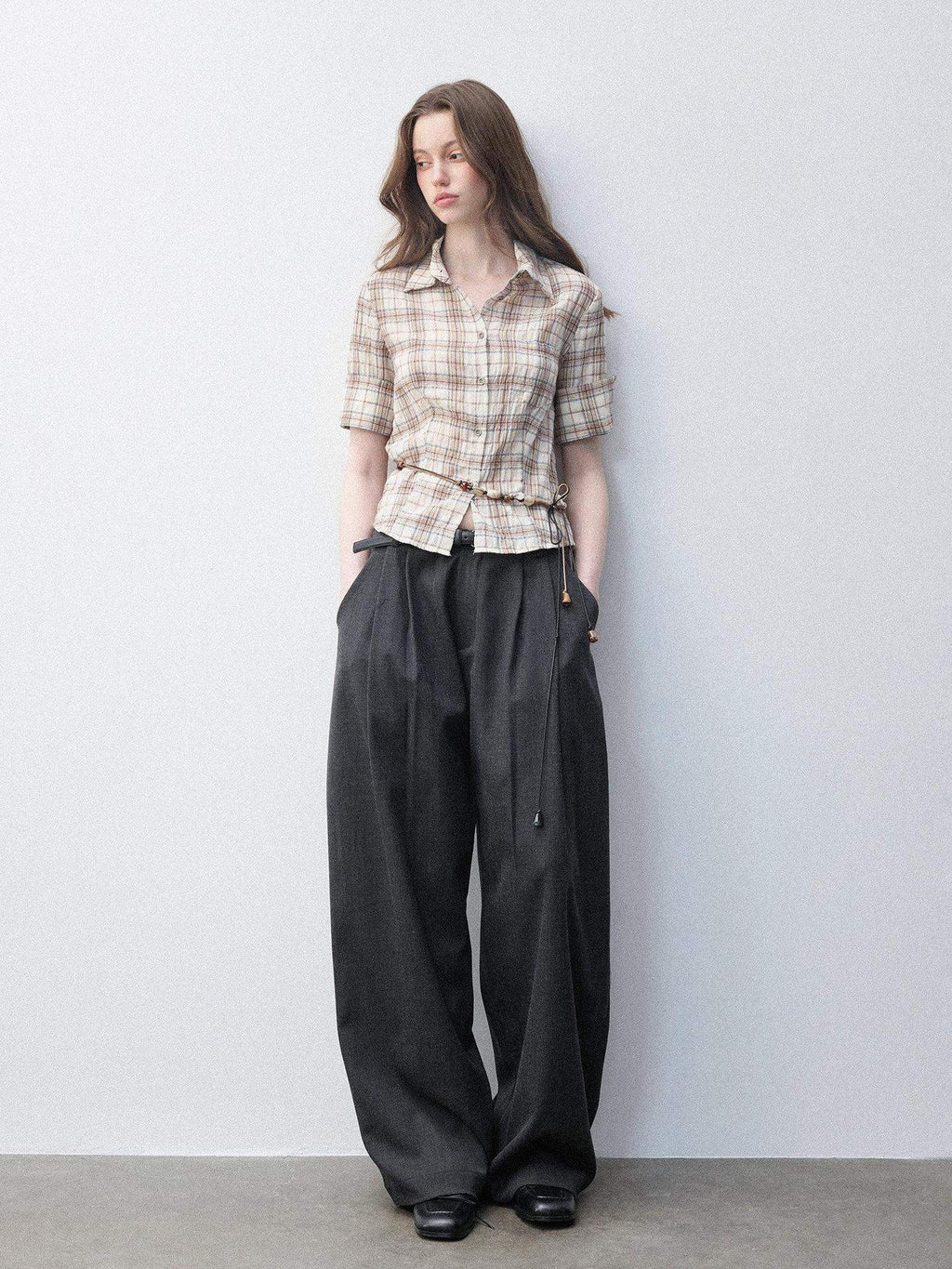 Luamoss Anti Deformation Casual Natural Waist Zipper Women Viscose Blend Wide Leg Pants