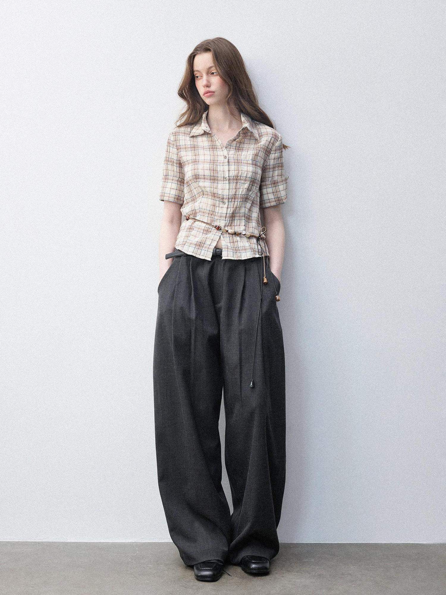 Luamoss Anti Deformation Casual Natural Waist Zipper Women Viscose Blend Wide Leg Pants