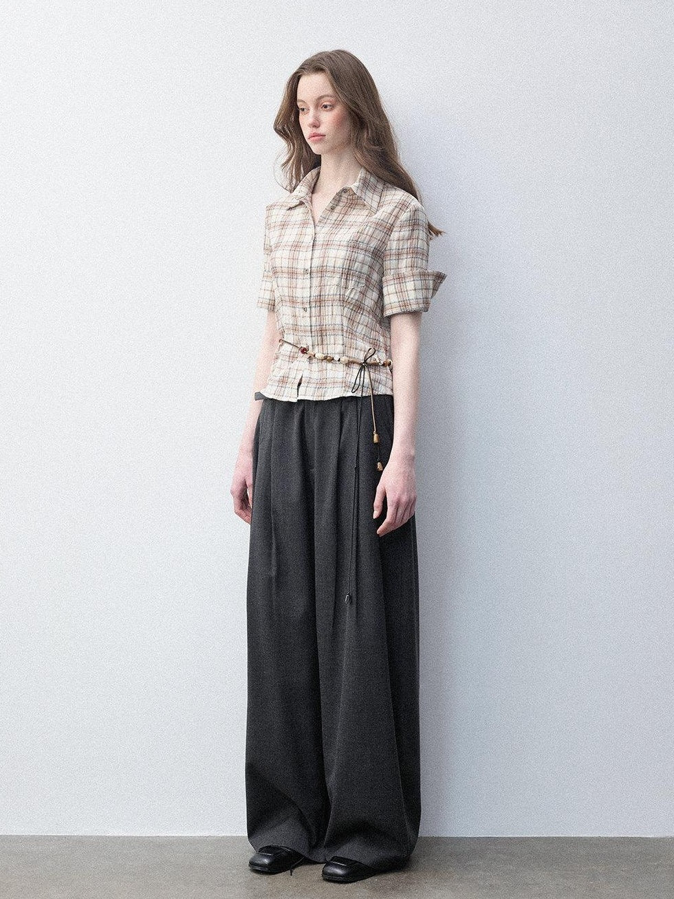 Luamoss Anti Deformation Casual Natural Waist Zipper Women Viscose Blend Wide Leg Pants