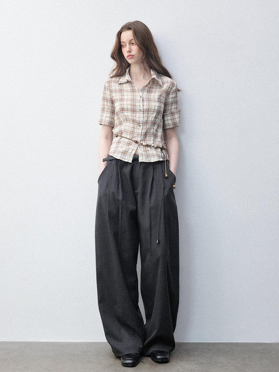 Luamoss Anti Deformation Casual Natural Waist Zipper Women Viscose Blend Wide Leg Pants