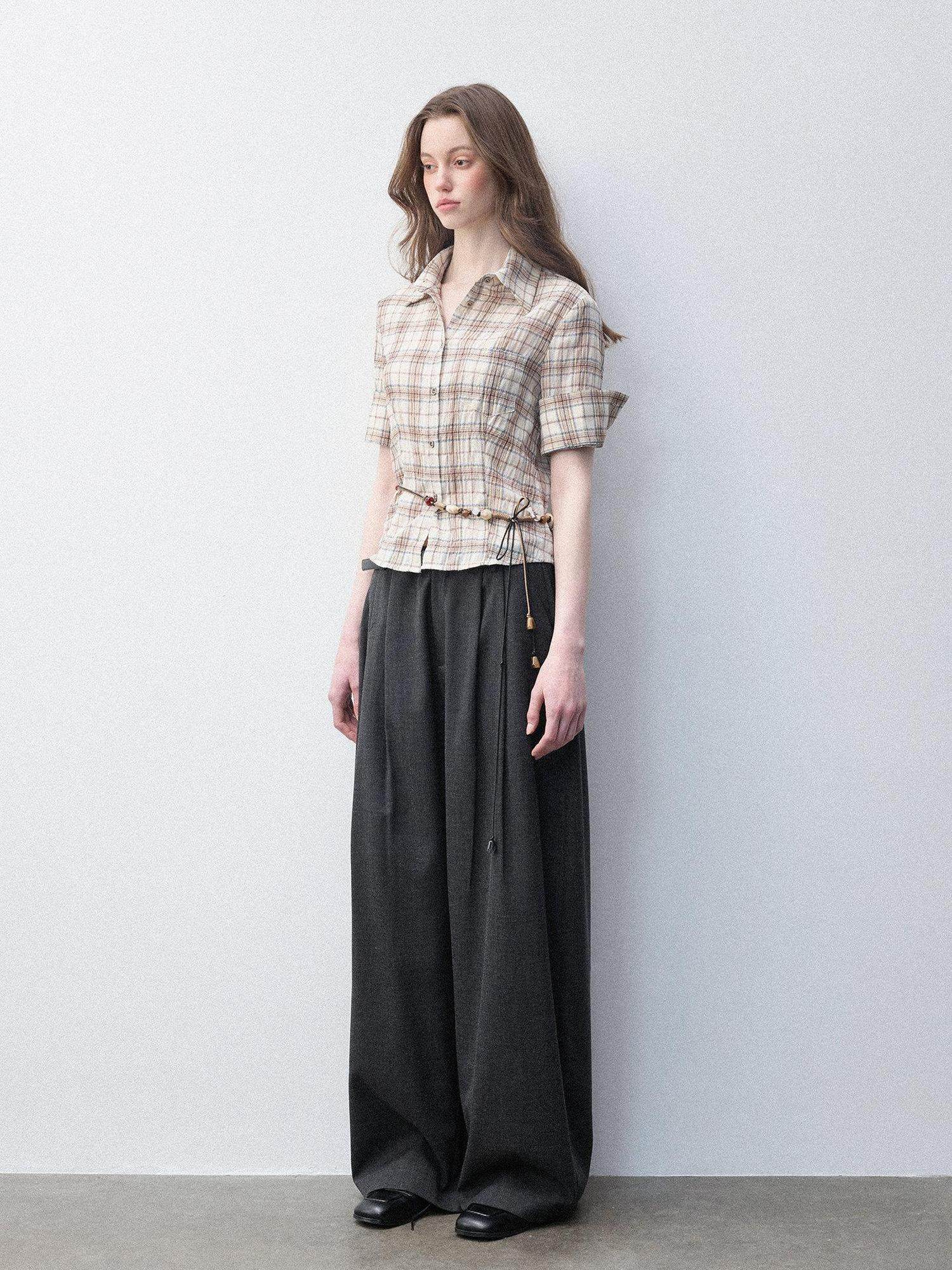 Luamoss Anti Deformation Casual Natural Waist Zipper Women Viscose Blend Wide Leg Pants