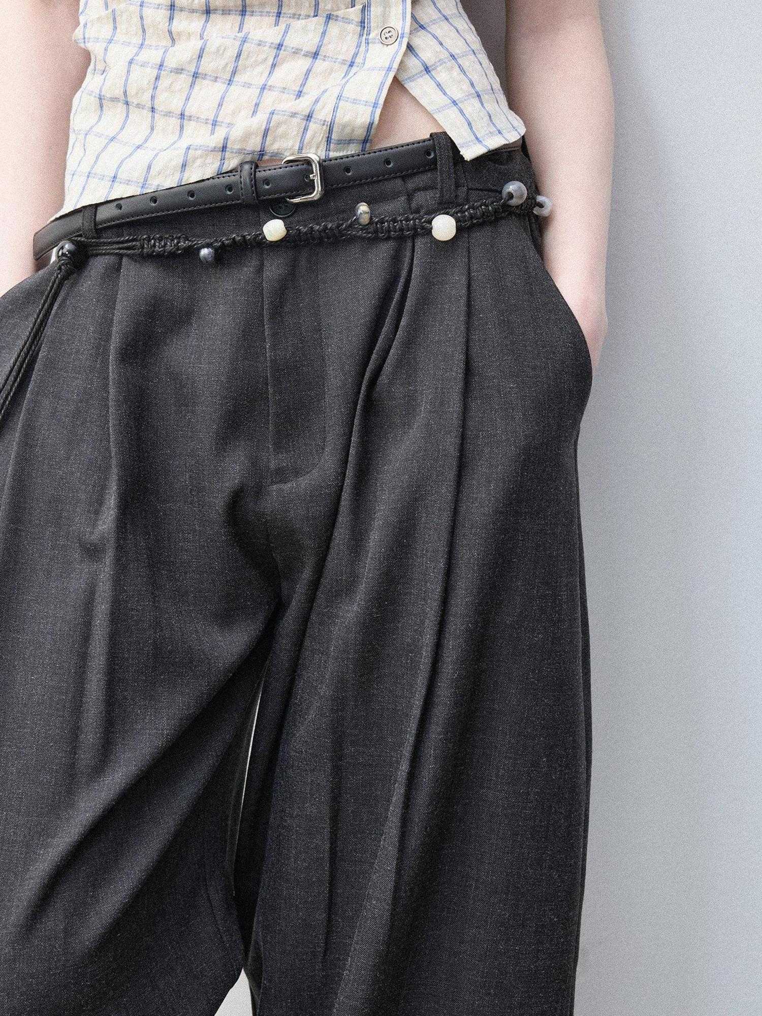 Luamoss Anti Deformation Casual Natural Waist Zipper Women Viscose Blend Wide Leg Pants