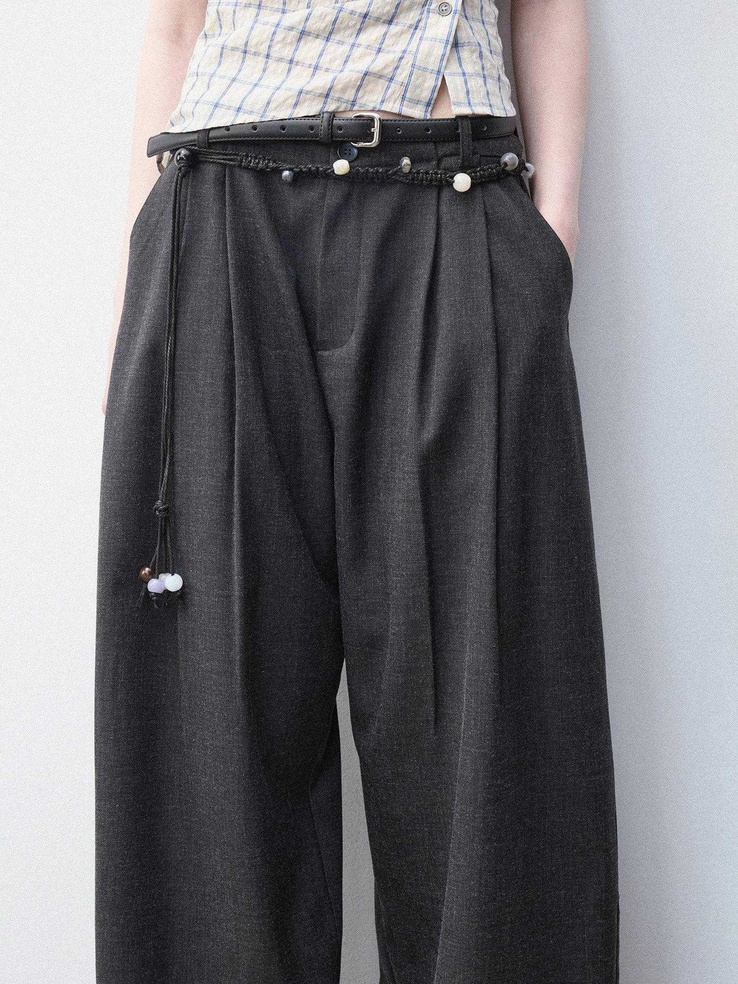 Luamoss Anti Deformation Casual Natural Waist Zipper Women Viscose Blend Wide Leg Pants
