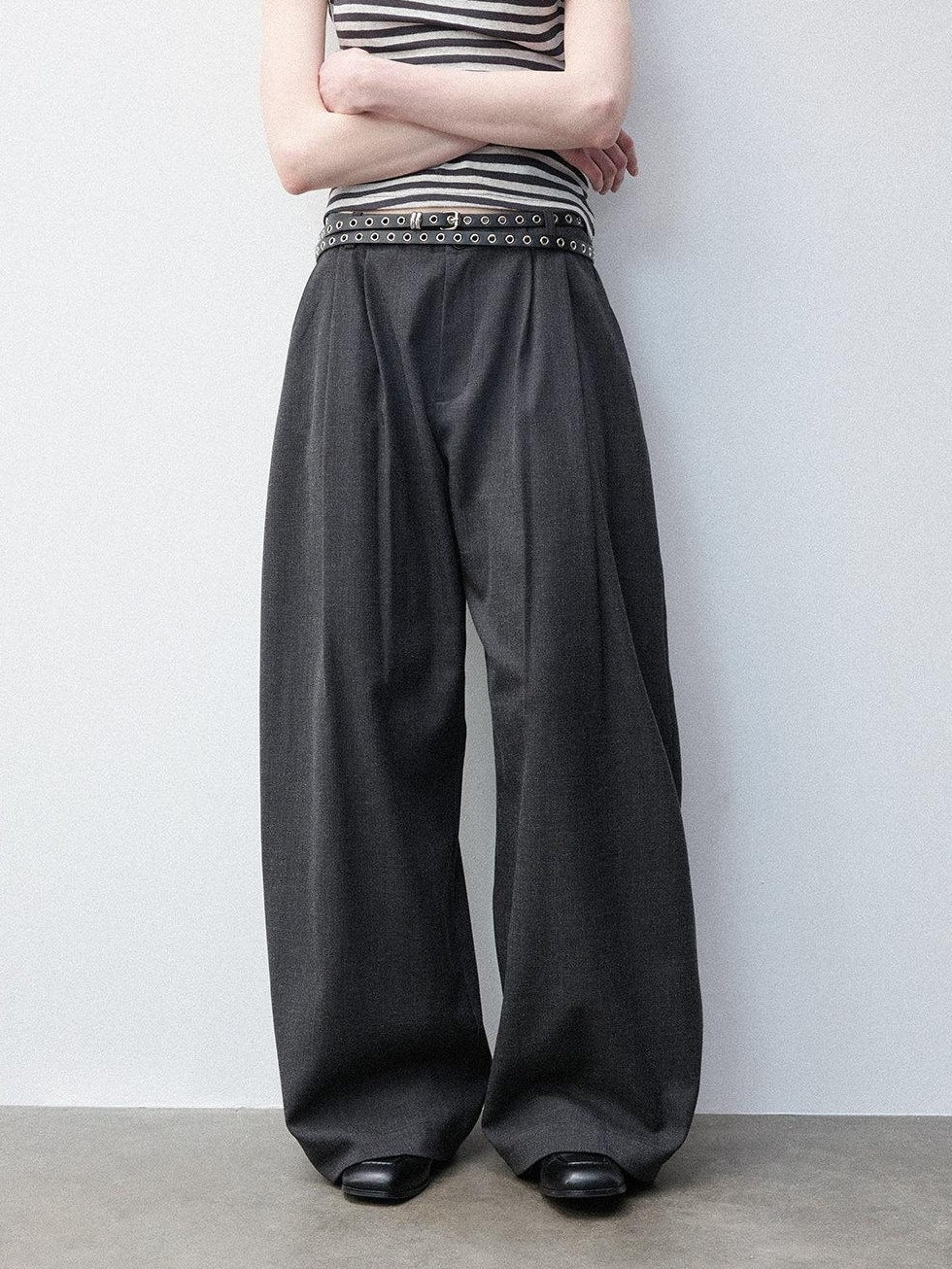 Luamoss Anti Deformation Casual Natural Waist Zipper Women Viscose Blend Wide Leg Pants