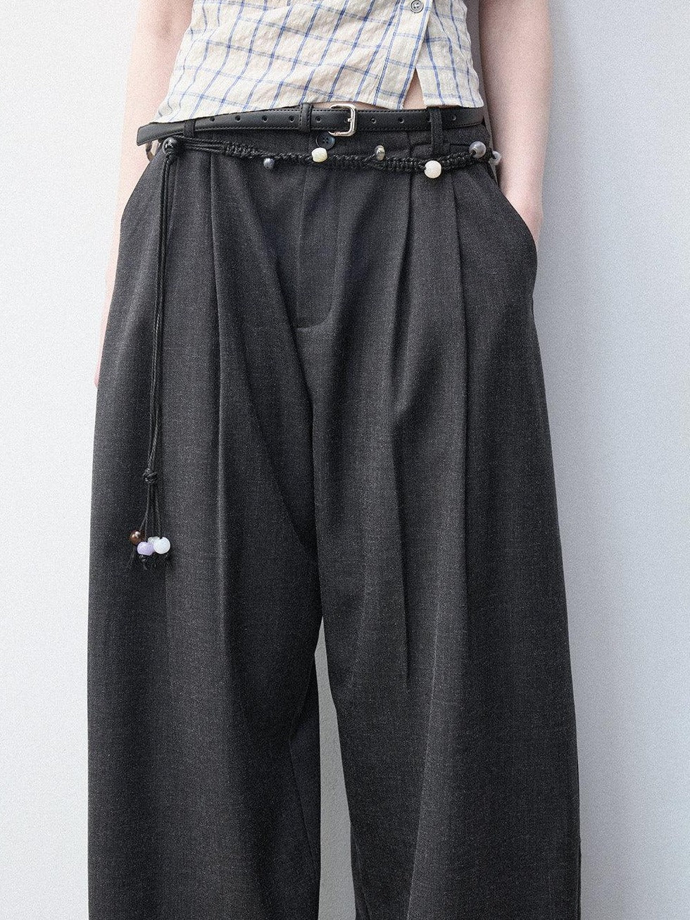 Luamoss Anti Deformation Casual Natural Waist Zipper Women Viscose Blend Wide Leg Pants