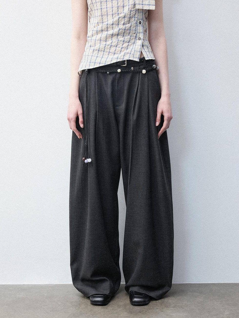 Luamoss Anti Deformation Casual Natural Waist Zipper Women Viscose Blend Wide Leg Pants