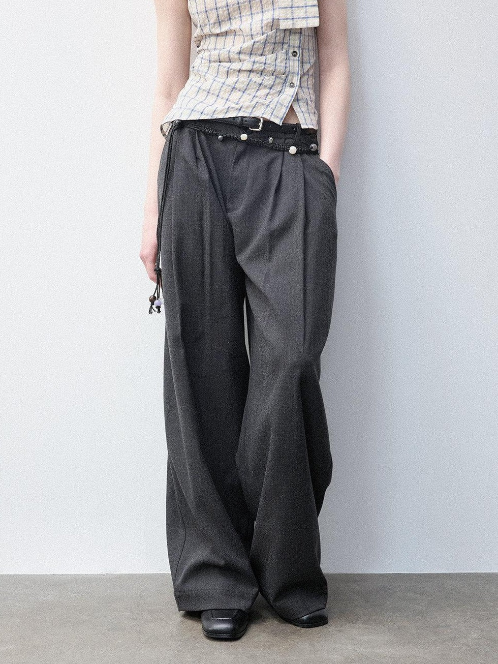 Luamoss Anti Deformation Casual Natural Waist Zipper Women Viscose Blend Wide Leg Pants