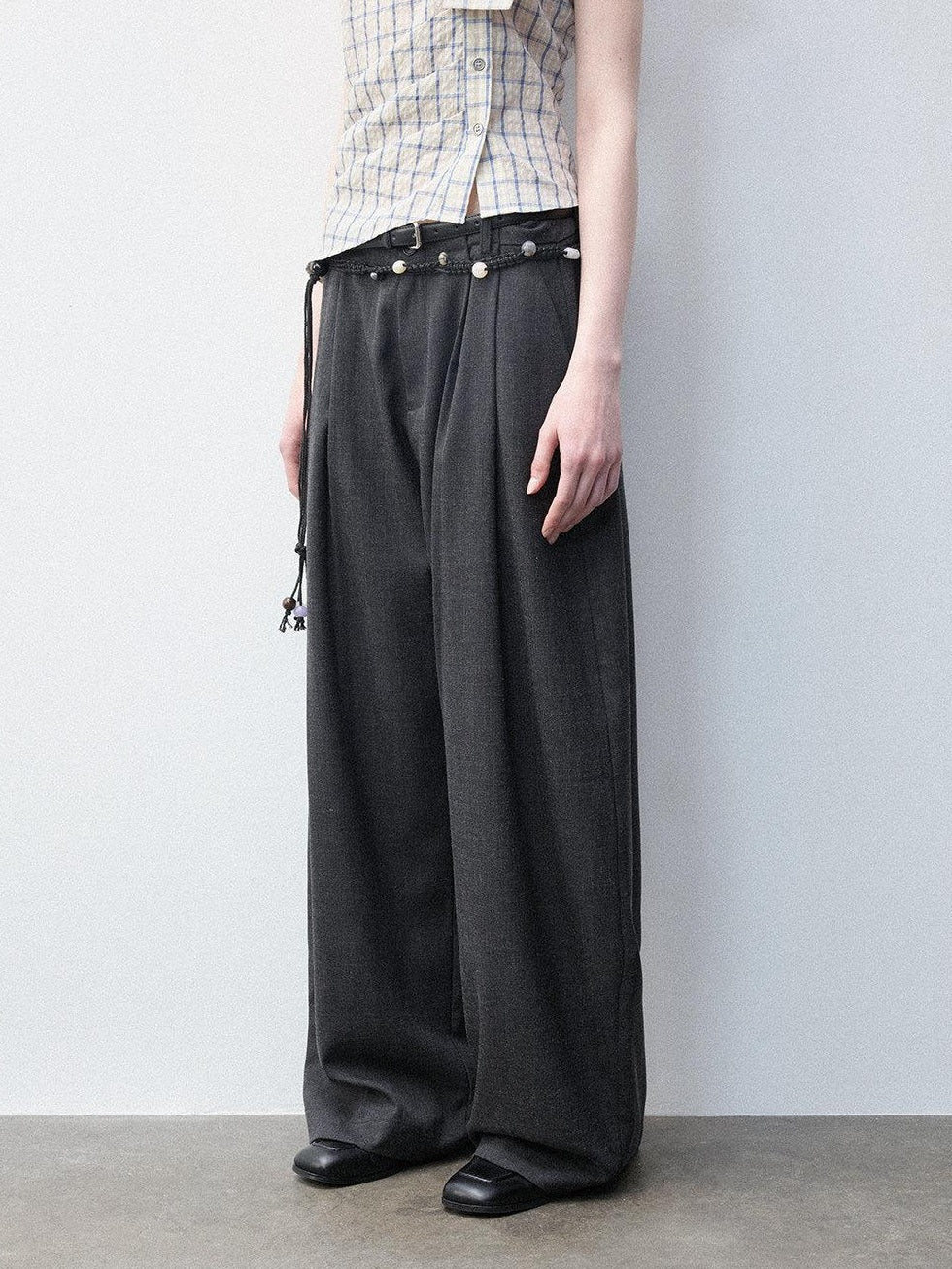 Luamoss Anti Deformation Casual Natural Waist Zipper Women Viscose Blend Wide Leg Pants