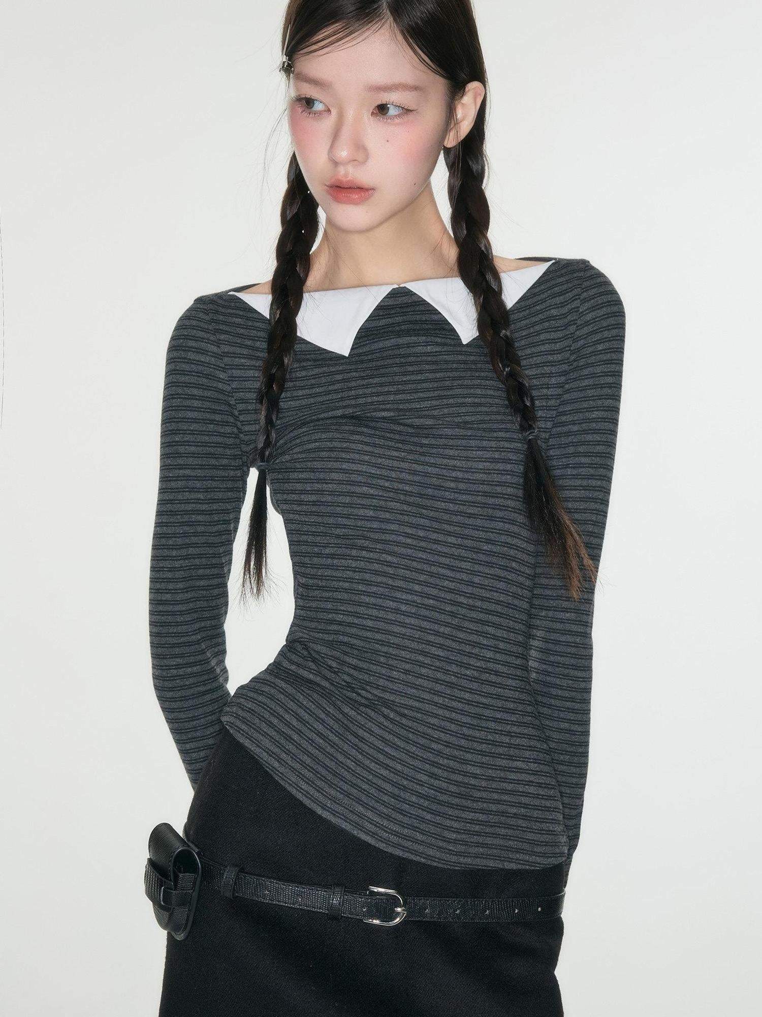 Luamoss Breathable Anti Pilling Slim Korean Patchwork Cotton Blend Long Sleeve T-Shirts