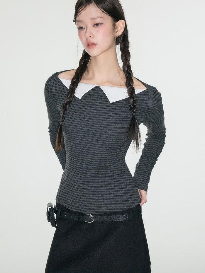 Luamoss Breathable Anti Pilling Slim Korean Patchwork Cotton Blend Long Sleeve T-Shirts