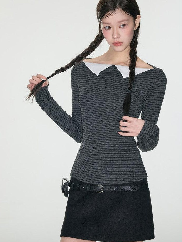 Luamoss Breathable Anti Pilling Slim Korean Patchwork Cotton Blend Long Sleeve T-Shirts