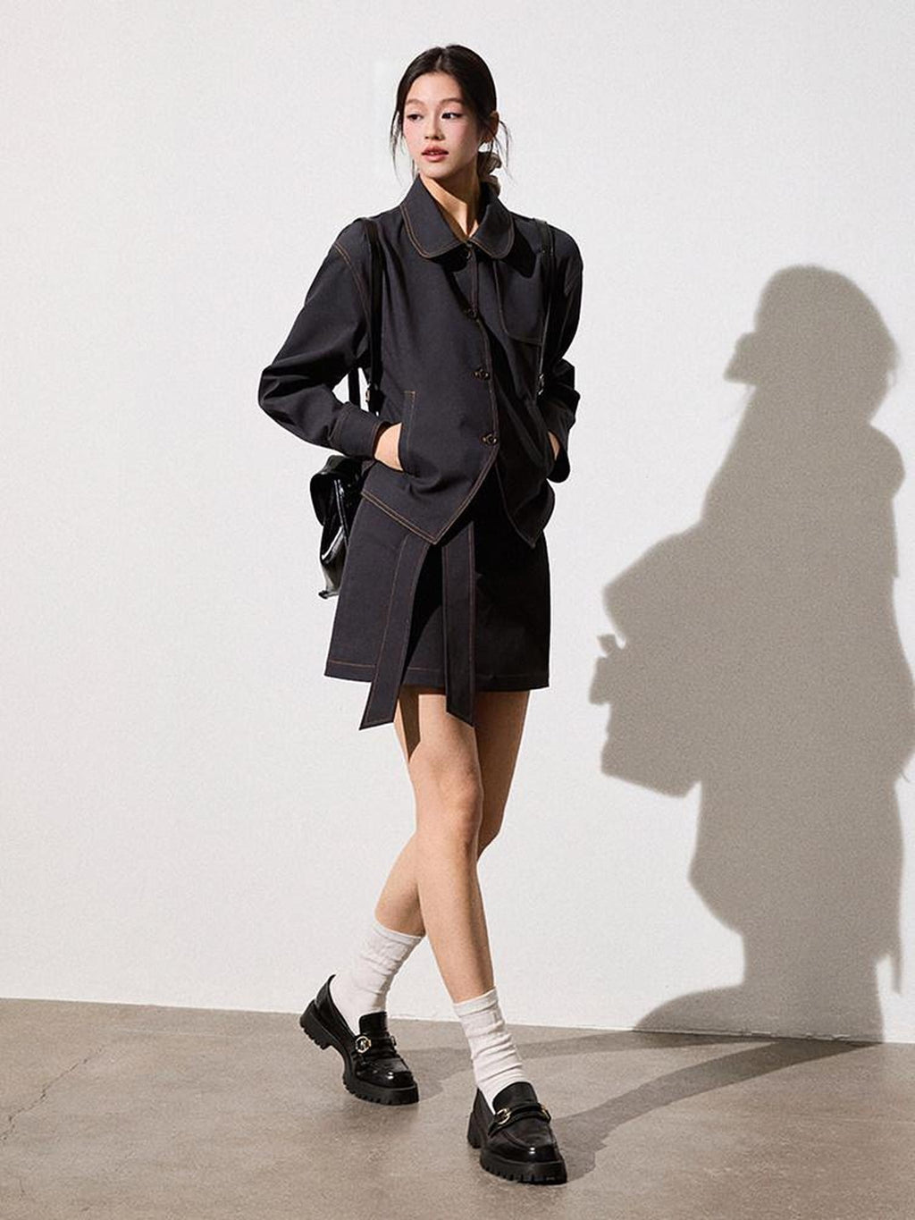 Luamoss Breathable Cotton Long Sleeve Button Lapel Two Piece Chic Youth Top & Skirt Sets