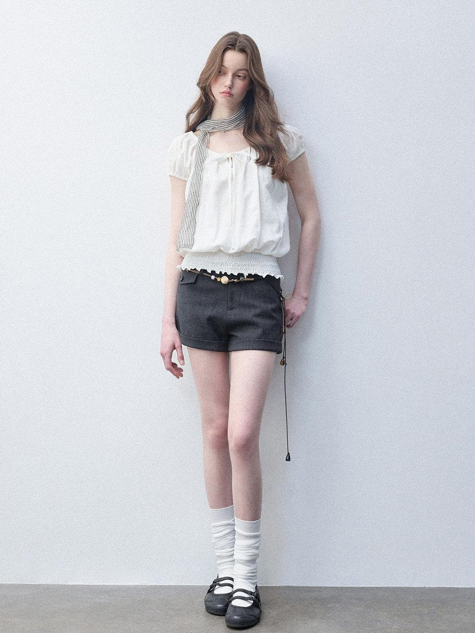 Luamoss Breathable Korean Loose Boat Neck Cropped Lyocell Blend Short Sleeve T-Shirts