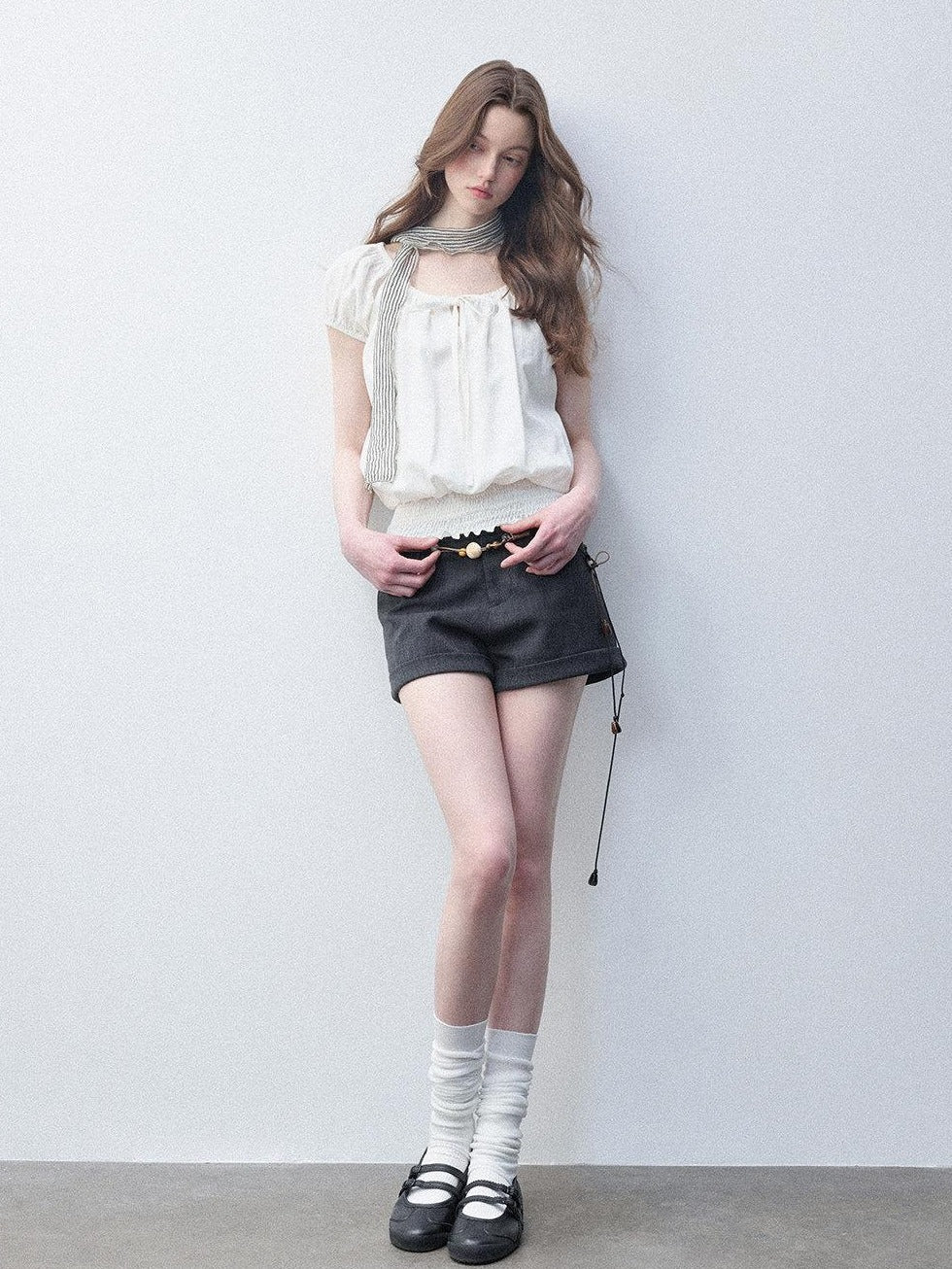 Luamoss Breathable Korean Loose Boat Neck Cropped Lyocell Blend Short Sleeve T-Shirts